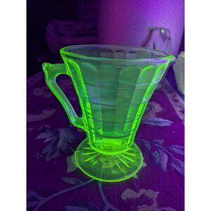 Vintage Anchor Hocking Block Optic Green Uranium Glass Footed Creamer 4"